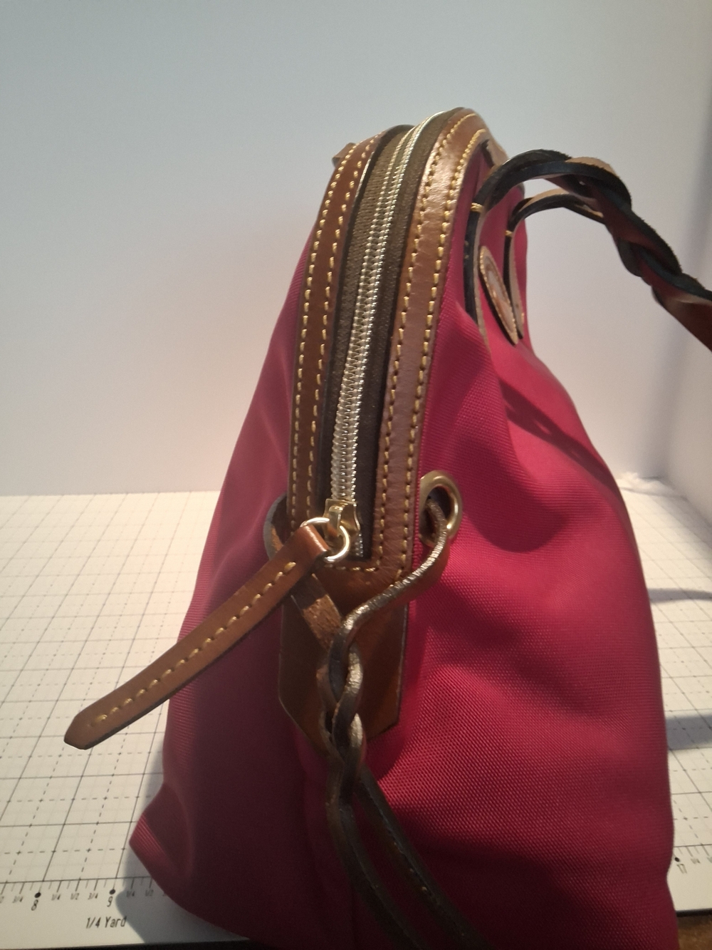 Dooney & Bourke Pink Nylon Satchel with Tan Leather Trim - Picture 4 of 14